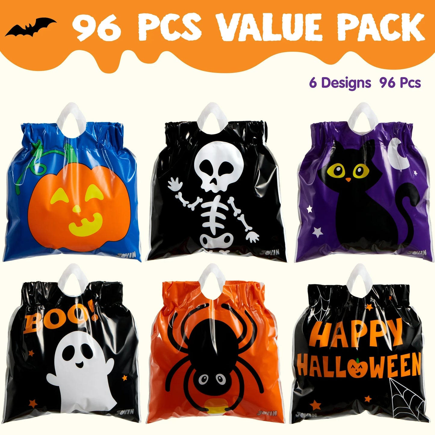 96 Pcs Halloween Treat Bags,Halloween Small Drawstring Candy Bags Goodie Bags Trick or Treat Bags Gift Bags