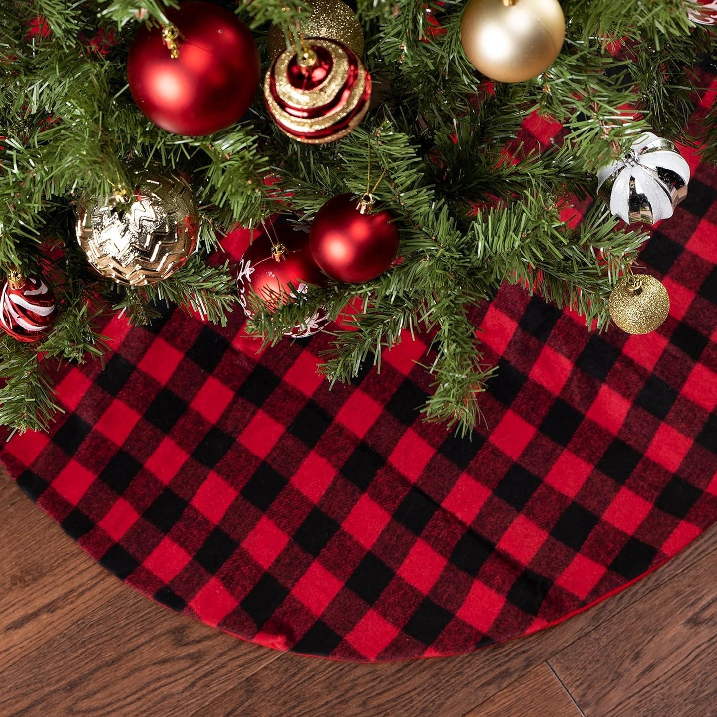 Joyfy Christmas Tree Skirt 36 Inch, Red Black Buffalo Plaid Xmas Tree Skirts,Holiday Party Intdoor Decoration
