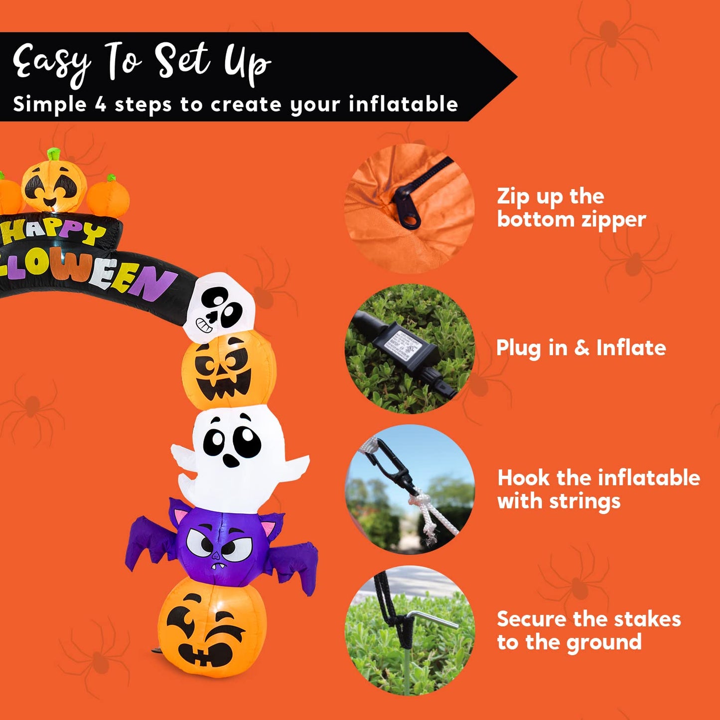 Syncfun 8 FT Halloween Inflatable Stacked Pumpkins Halloween Archway Bat Decorations Inflatable with Build-in LEDs,Halloween Blow Up Yard Decorations