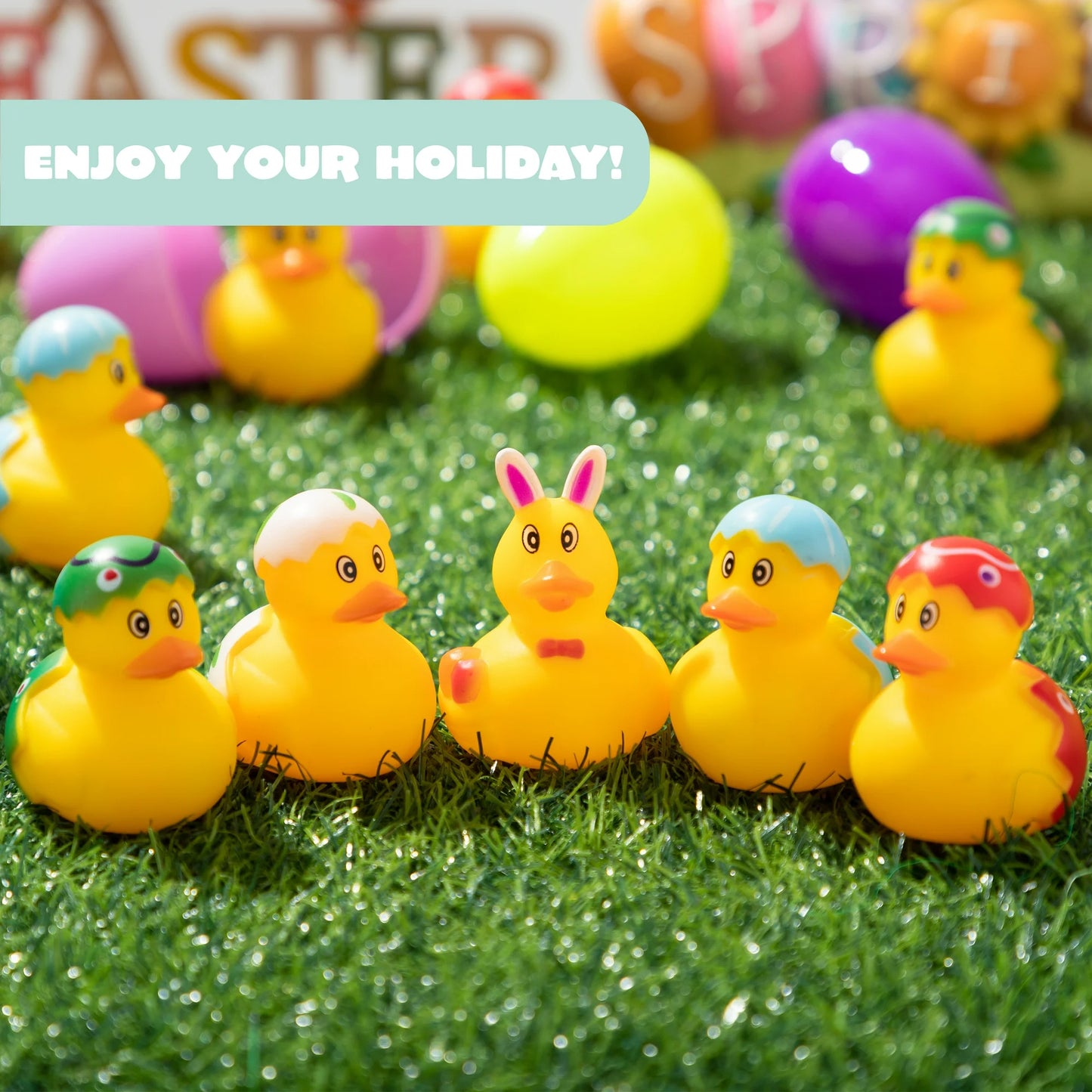 Joyfy 24 Pcs Prefilled Easter Eggs with Toys(12 Ducks and 12 Eggs),Colorful Easter Eggs Prefilled with Rubber Ducks for Easter Basket Stuffers and Bathtub Toys Party Favors
