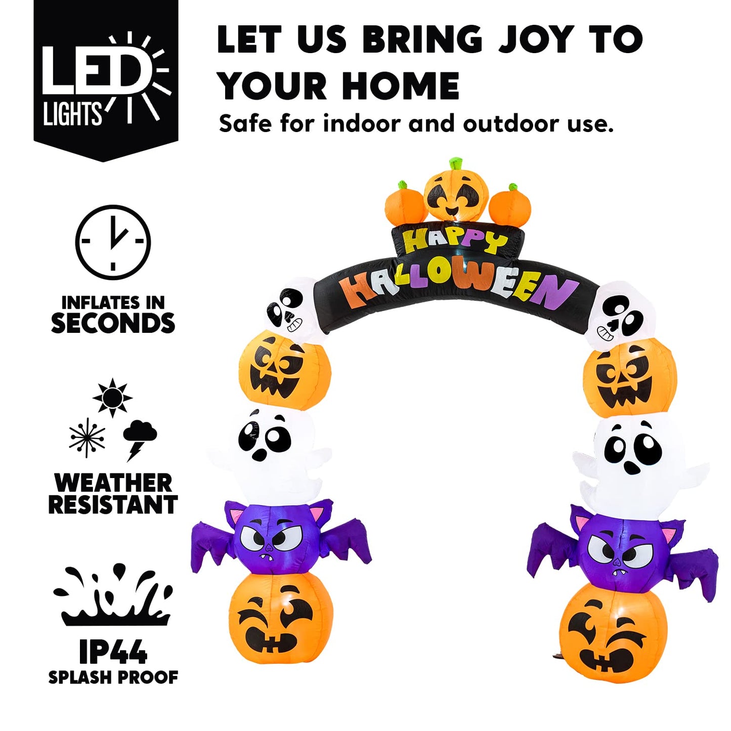 Syncfun 8 FT Halloween Inflatable Stacked Pumpkins Halloween Archway Bat Decorations Inflatable with Build-in LEDs,Halloween Blow Up Yard Decorations