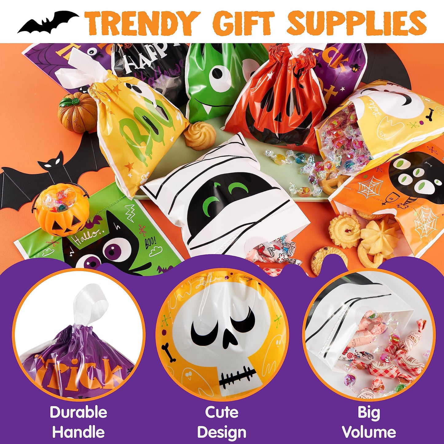 Joyfy 108 Pcs Halloween Treat Bags,Halloween Small Drawstring Candy Bags Goodie Bags Trick or Treat Bags Gift Bags,Halloween Bags Party Favors,Halloween Bags Bulk