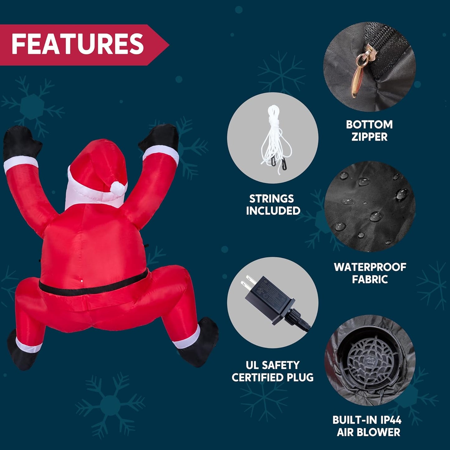 Syncfun 6 FT Christmas Inflatables Santa Outdoor Decorations,Climbing Santa Blow Ups Yard with Built-in LEDs for Holiday Party Garden Lawn Decor