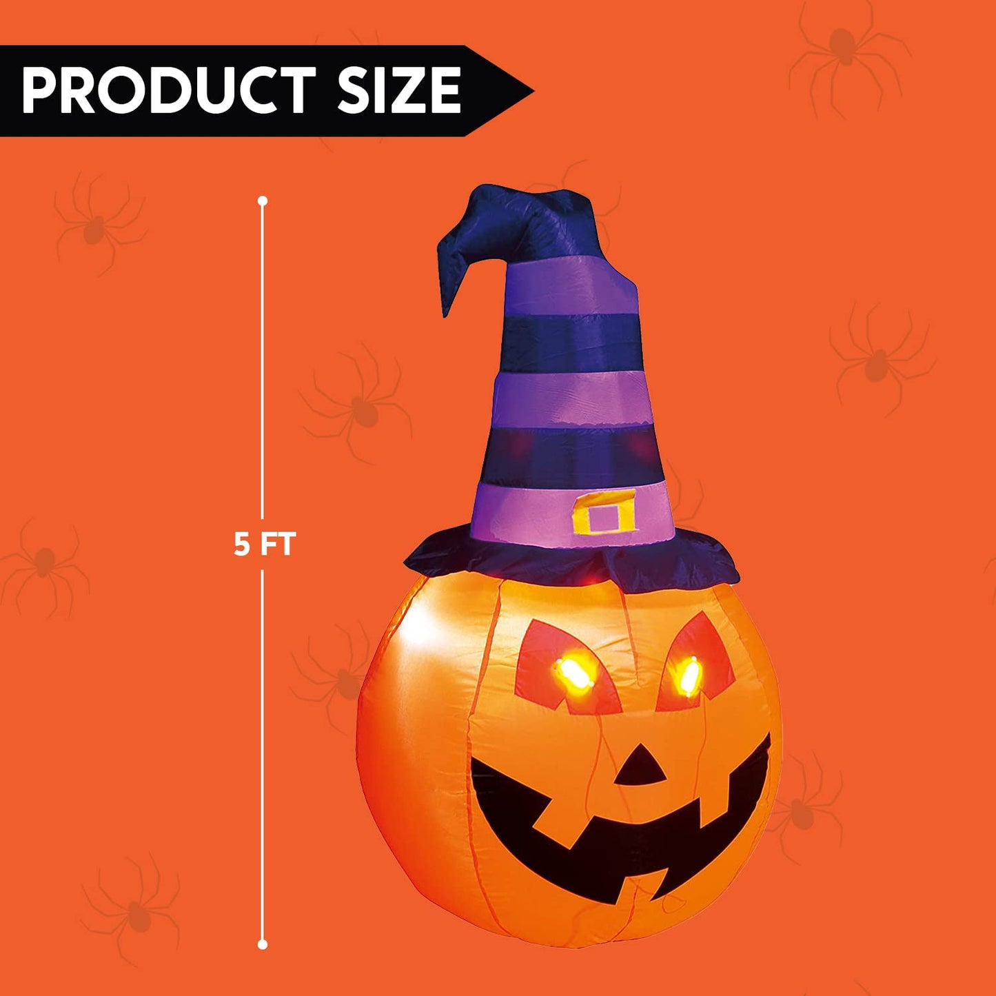 Syncfun 5 FT Halloween Inflatable Pumpkin with Witch Hat and Build-in LEDs,Blow up Halloween Decorations,Fall Inflatables Outdoor Decorations