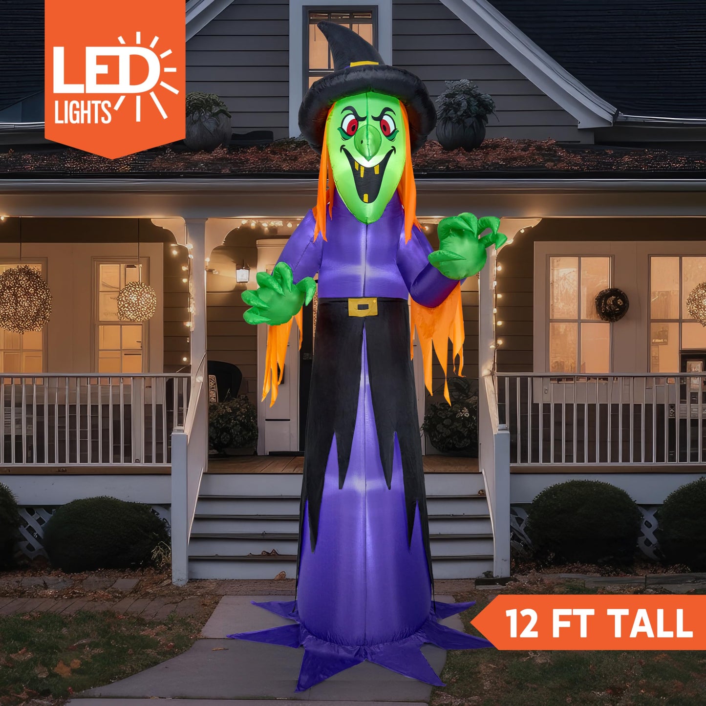 Syncfun 12 FT Halloween Inflatable Giant Witch Decoration with Built-in LEDs,Witch Halloween Decorations Outdoor Blow Up Yard Lawn Decoration