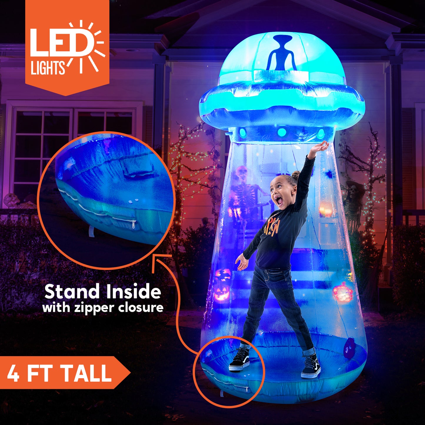 Syncfun 4 FT Halloween Inflatable UFO Alien Decoration with Built-in LEDs,UFO Halloween Decorations Outdoor Blow Up Yard Lawn Decoration