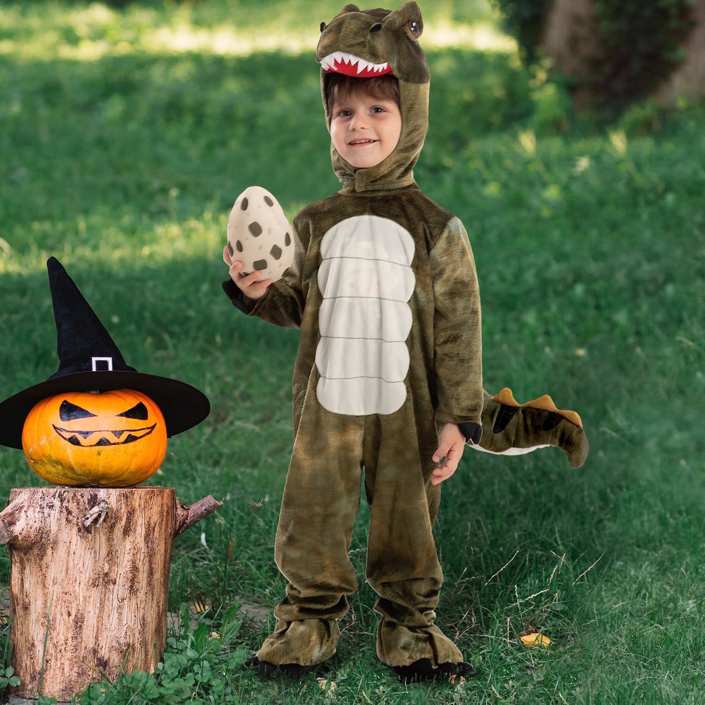 Joyfy T rex Dinosaur Animals Costumes Jumpsuit with Toy Egg for Kids Halloween Dress up Party 2 7 Years