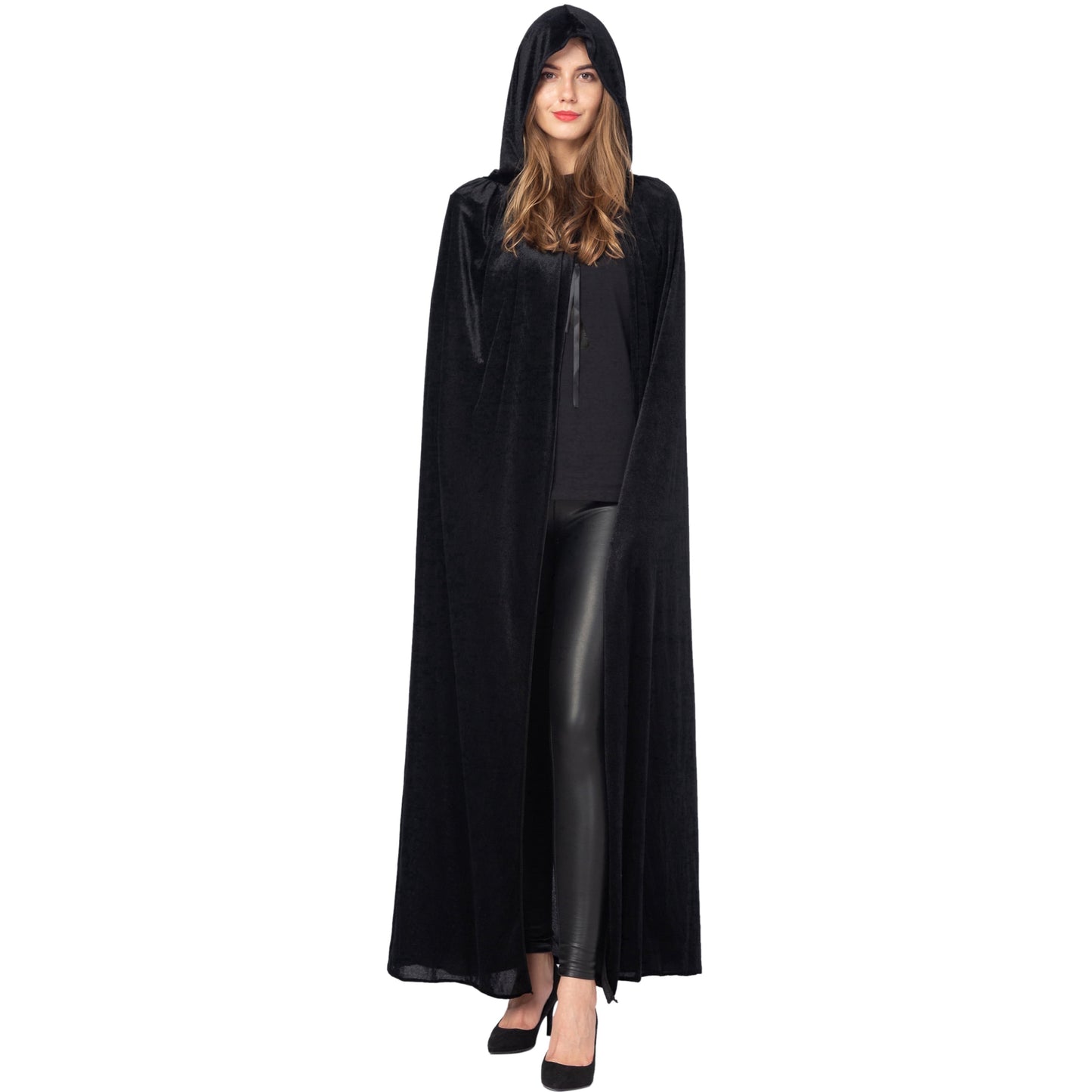 Joyfy Women¡¯s Hooded Velvet Cape Costume, Long Black Cloak for Adult Halloween Party, Cosplay and Themed Dress Up