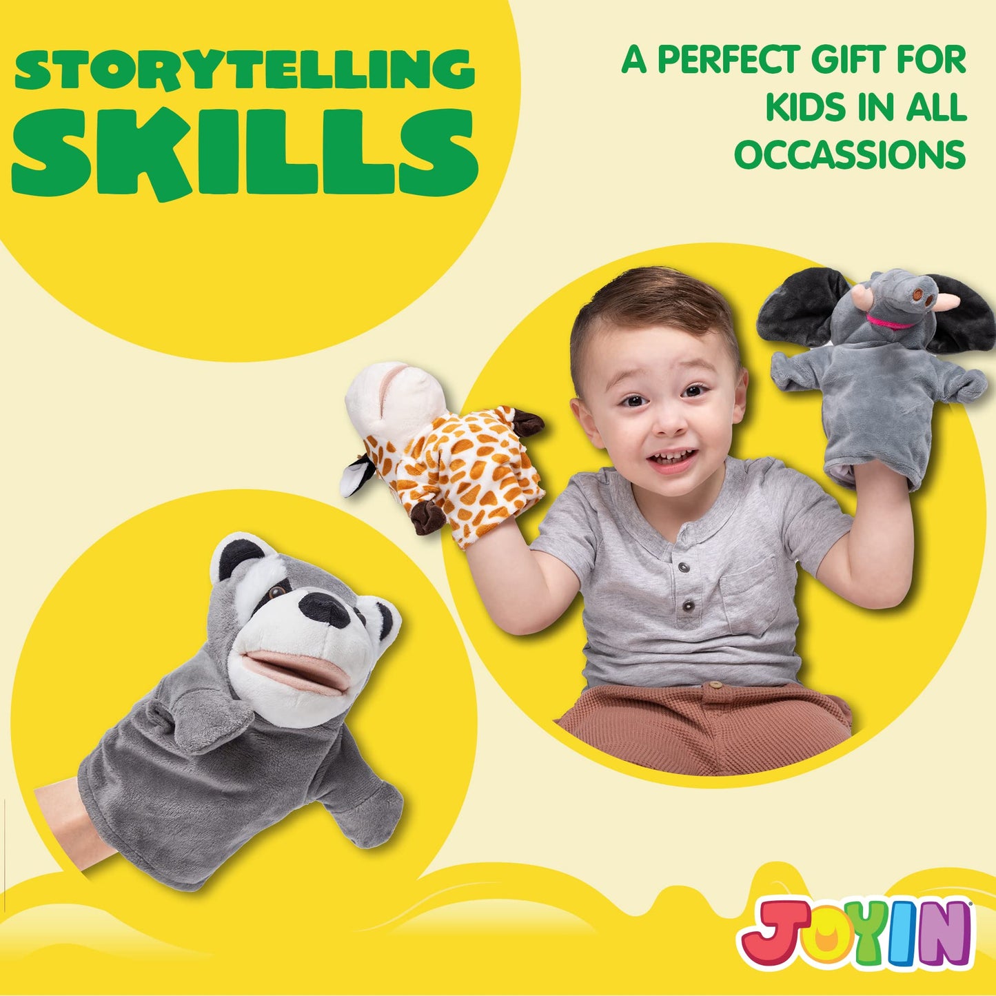 SYNCFUN 6Pcs Kids Hand Puppet with Mouth, Toddler Animal Plush Toy for Show Theater, Birthday Gifts, Easter Basket Stuffers