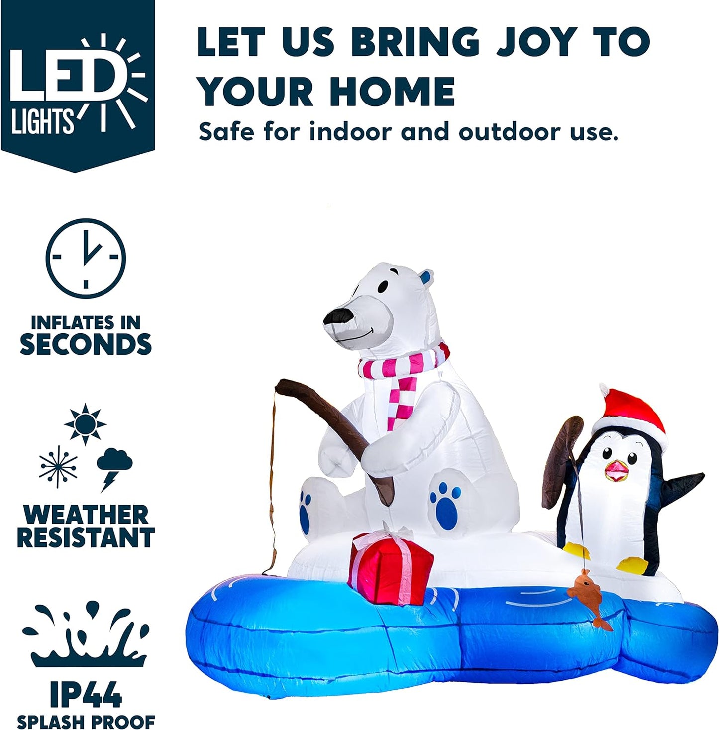 Joyfy 6 FT Christmas Inflatables Polar Bear Fishing with Penguin Outdoor Decorations,Christmas Blow Ups Yard with Built-in LEDs for Holiday Party Garden Lawn Decor