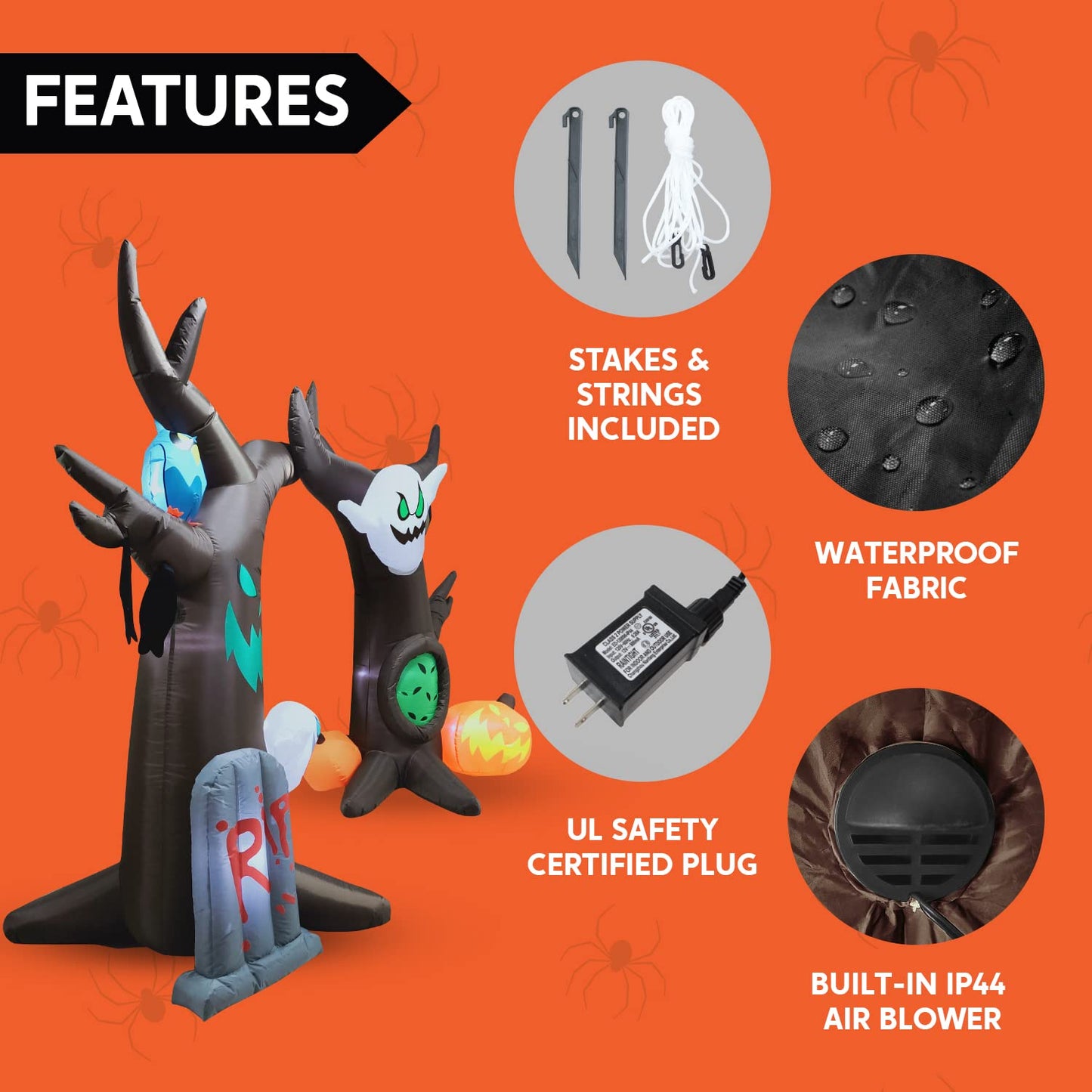 JOYIN 8 FT Halloween Inflatable Scary Tree Archway,Halloween Scary Tree Archway with Ghost Pumpkin Tomb and Build-in LEDs Blow up Yard Decorations,Halloween Inflatables Outdoor Decorations