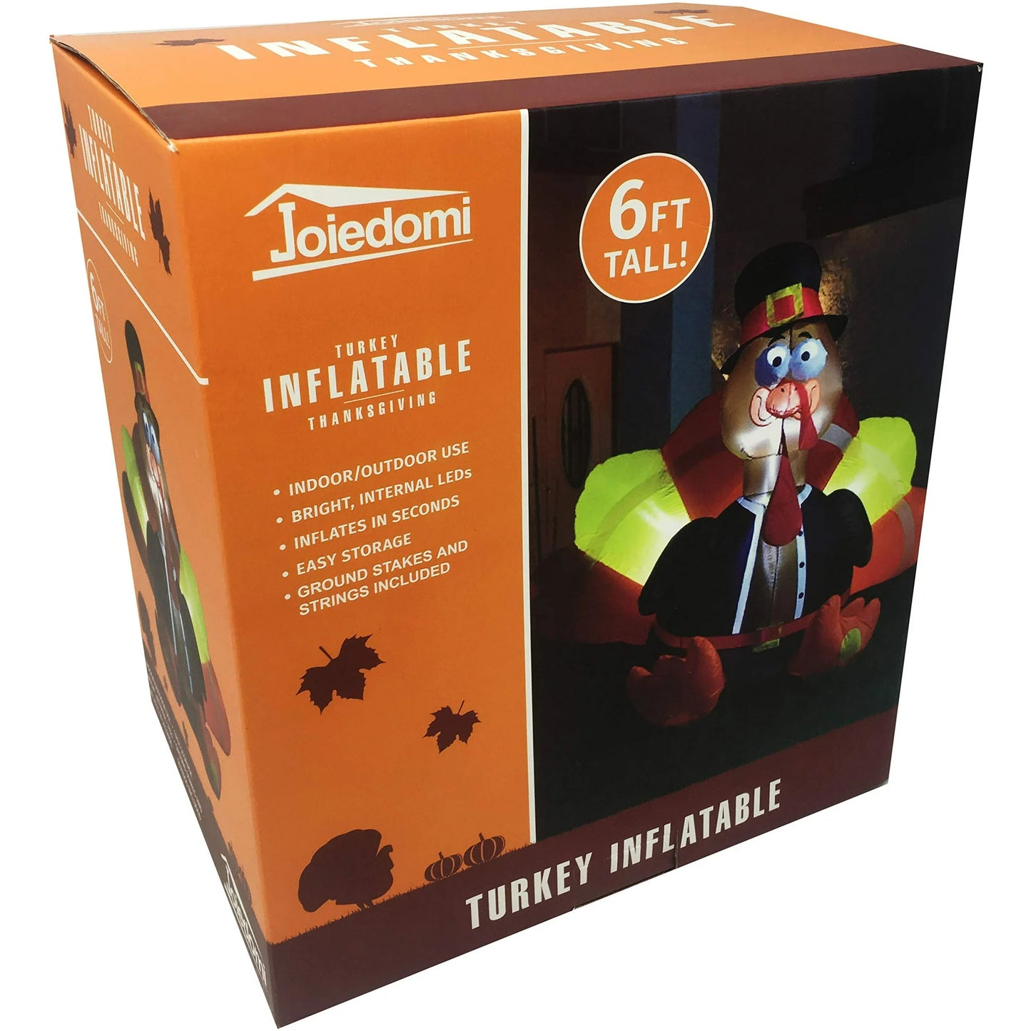 Joyfy 6FT Thanksgiving Inflatable Turkey with Pilgrim Hat and LED , Perfect for Thanksgiving Yard Inflatable Decorations
