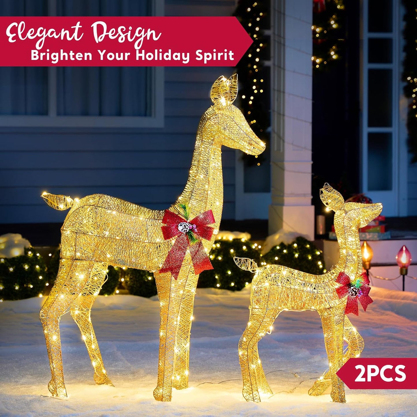 SYNCFUN 2 Pack Reindeer Christmas Outdoor Yard Light Decorations,210 LED Lights Reindeer for Christmas Outside Lawn Decor,Warm White Light