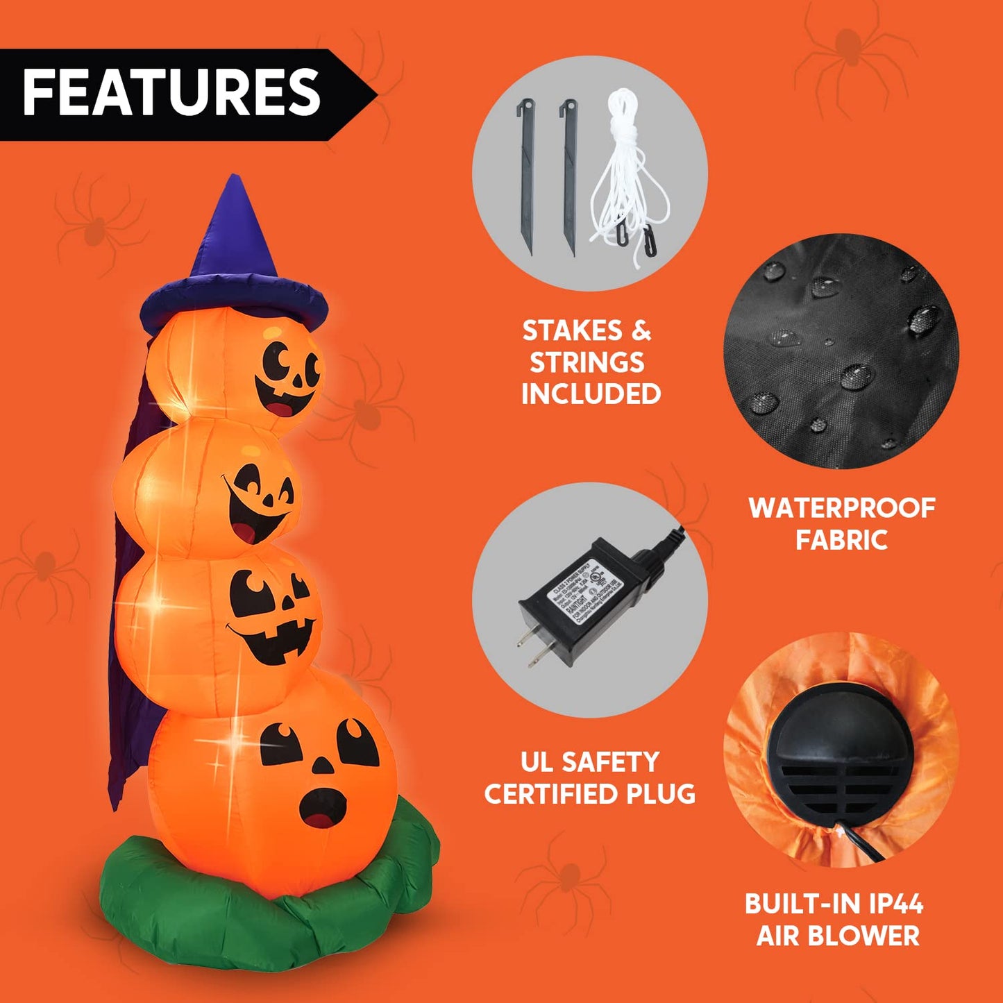 Syncfun 6 FT Halloween Inflatables Stacked Pumpkins with Build-in LEDs for Porch,Halloween Pumpkin Decor Blow up Yard Decorations