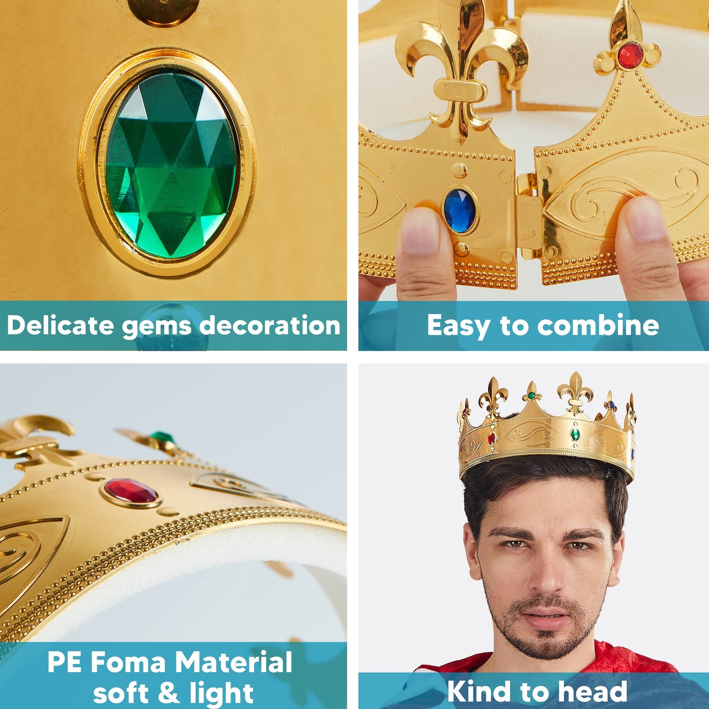 SYNCFUN Halloween Gold Crown Headband,Plastic Crown Party Hats King Queen Crown for Kids Men,Halloween Party Props Cosplay Accessories