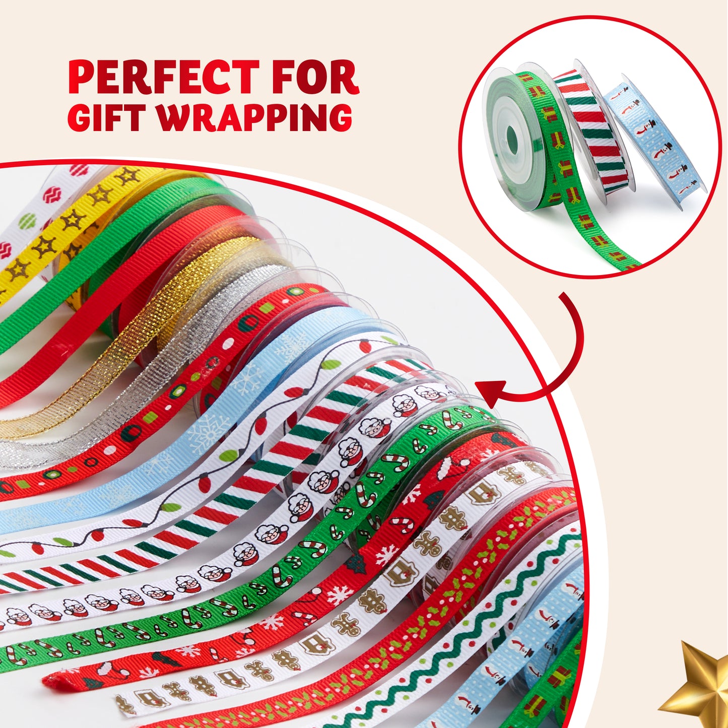 SYNCFUN 270 ft Satin Ribbon Assortment, 18 Pcs