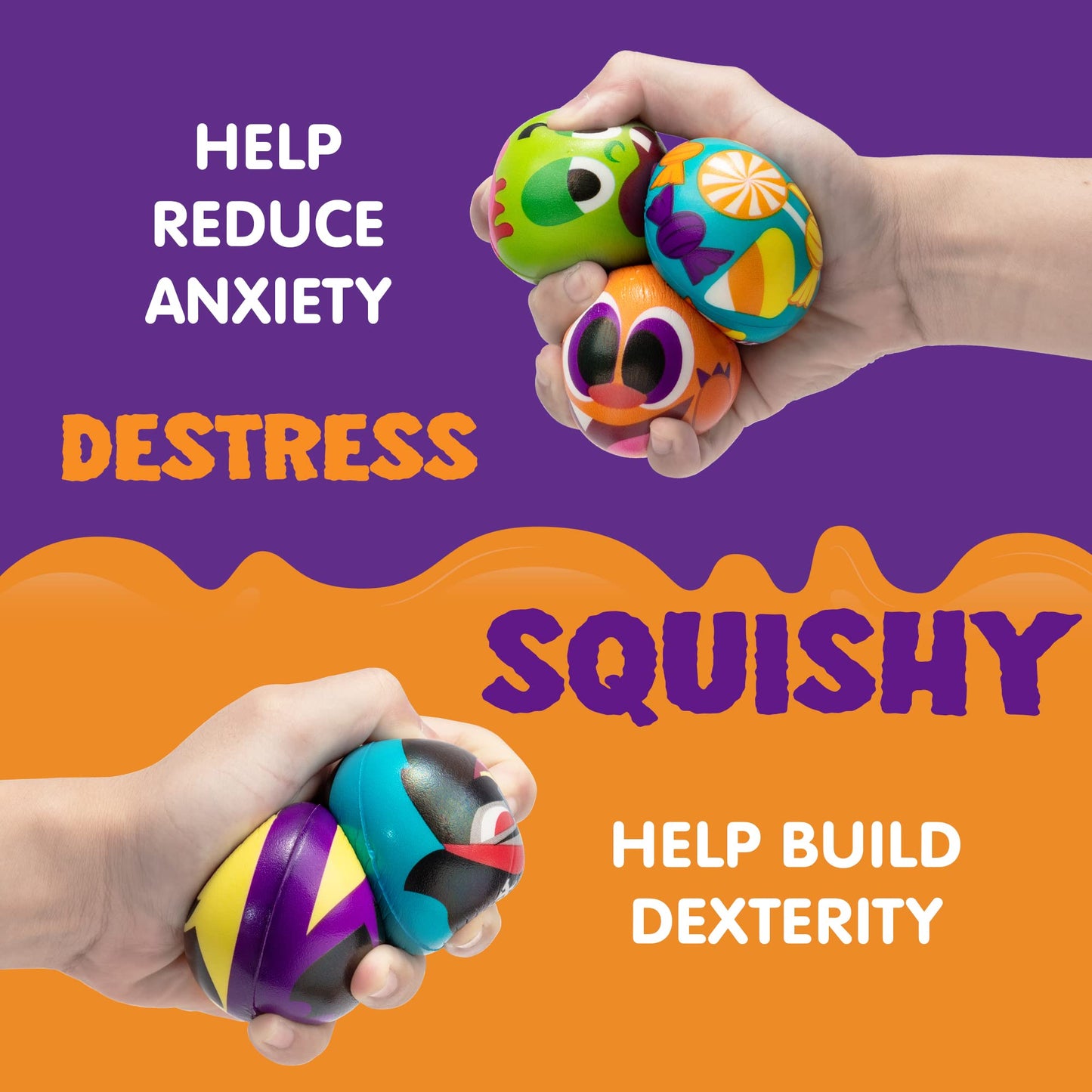 Sycnfun 24 Pcs Halloween Stress Balls for Kids,Halloween Funny Stress Balls Fidget Toys Bulk,Halloween Squishy Toys,Halloween Party Favor