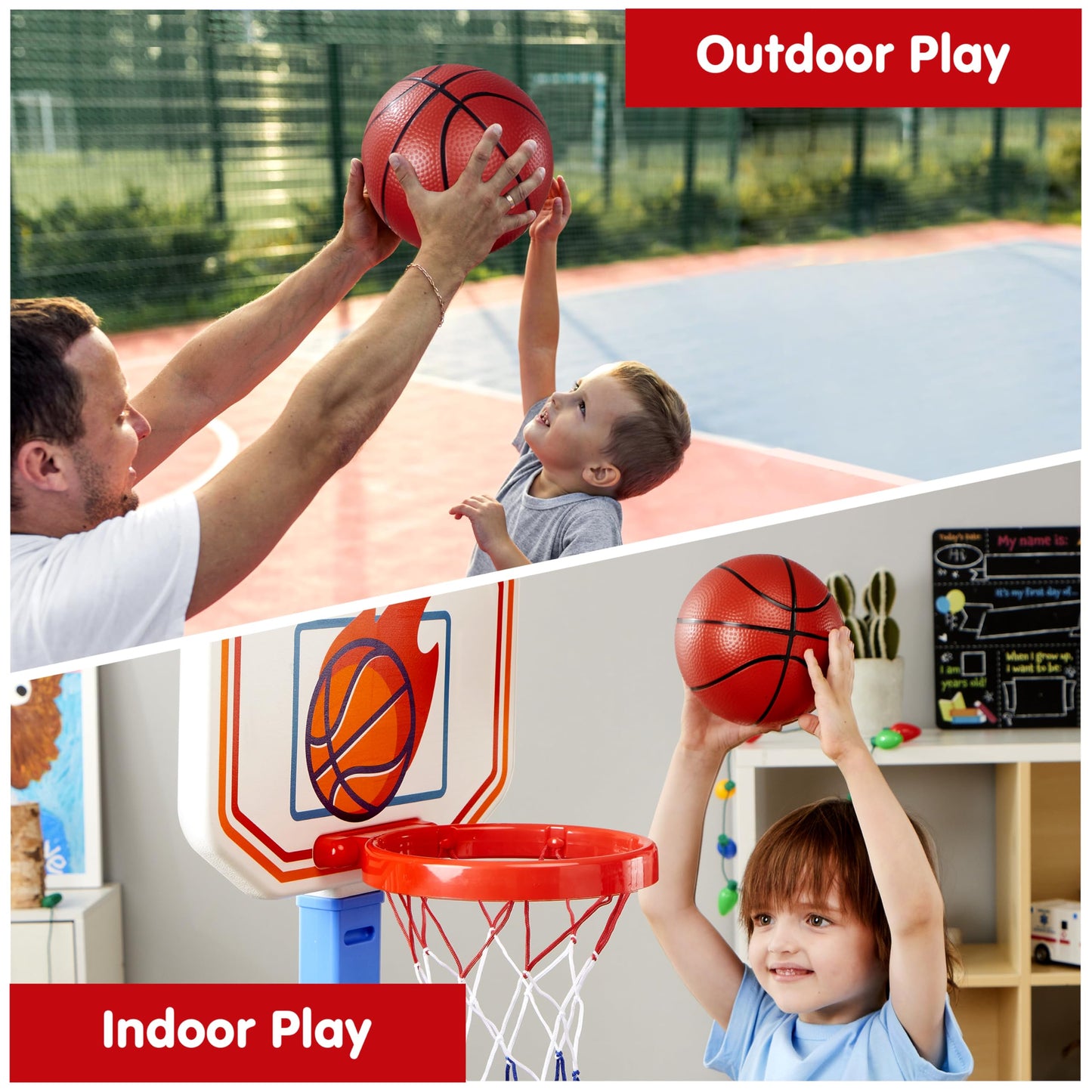 SYNCFUN Toddler Basketball Hoop, Indoor Basketball Game Set for Kids 1-3, Adjustable Kids Basketball Goal With 4 Balls for Indoor Outdoor Play