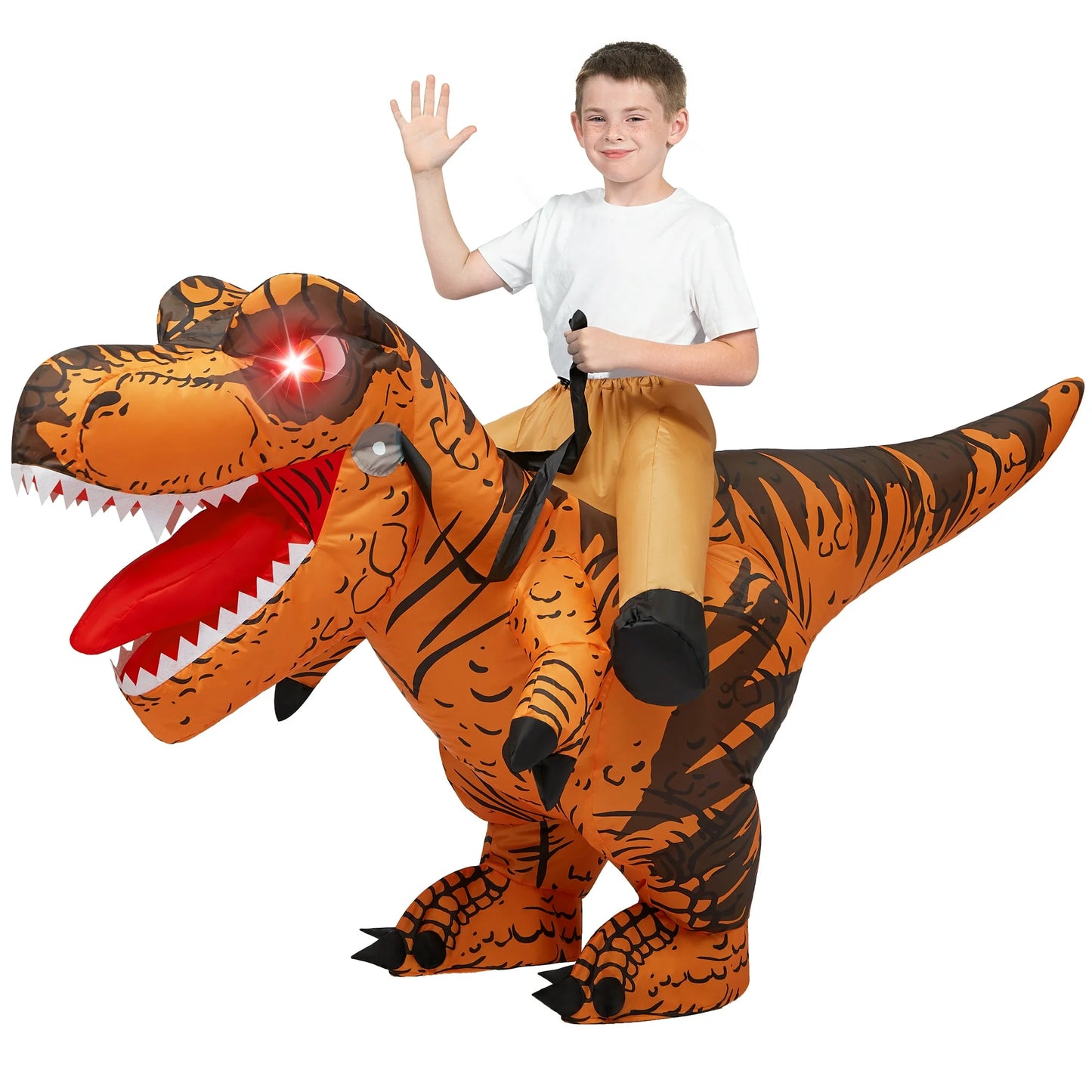 Joyfy Inflatable Dinosaur Costumes for Kids, Riding a Light-Up Eyes T-rex Blow Up Costumes for Halloween Party Dress up Cosplay