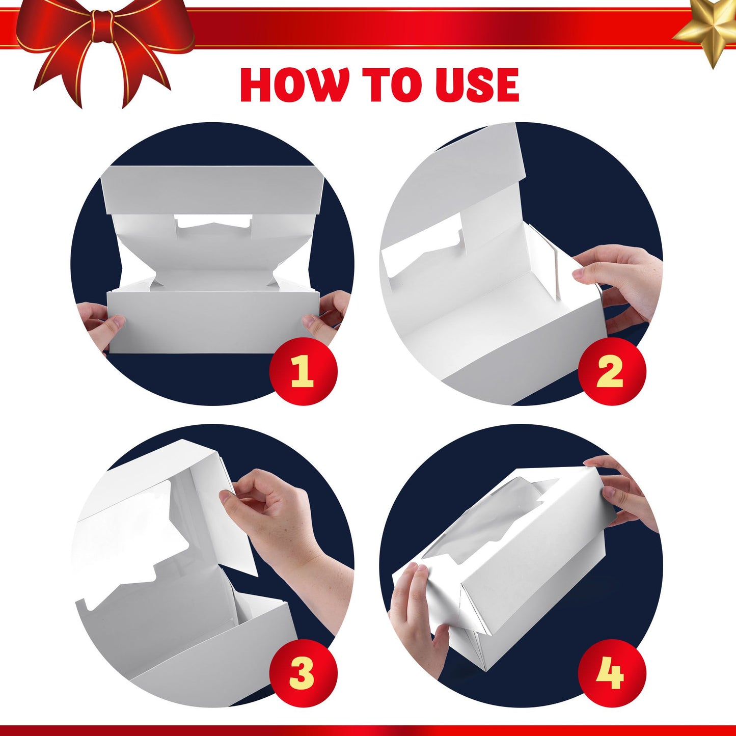 Joyfy 24 Pcs Christmas White Cookie Boxes Bakery Treat Gift Box with Window 8.5" x 5.75" x 2.75" for Pastries, Cupcakes, Cookies, Brownies, Donuts Gift Giving