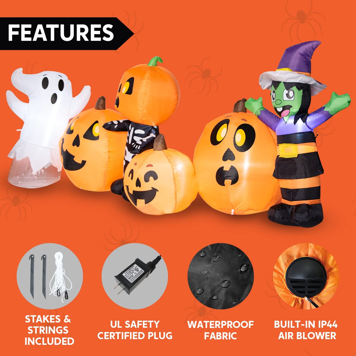 Syncfun 8 FT Halloween Inflatable Long Pumpkin Patch Decorations Inflatables with Build-in LEDs,Halloween Decor Outdoor Blow Up Yard Decorations