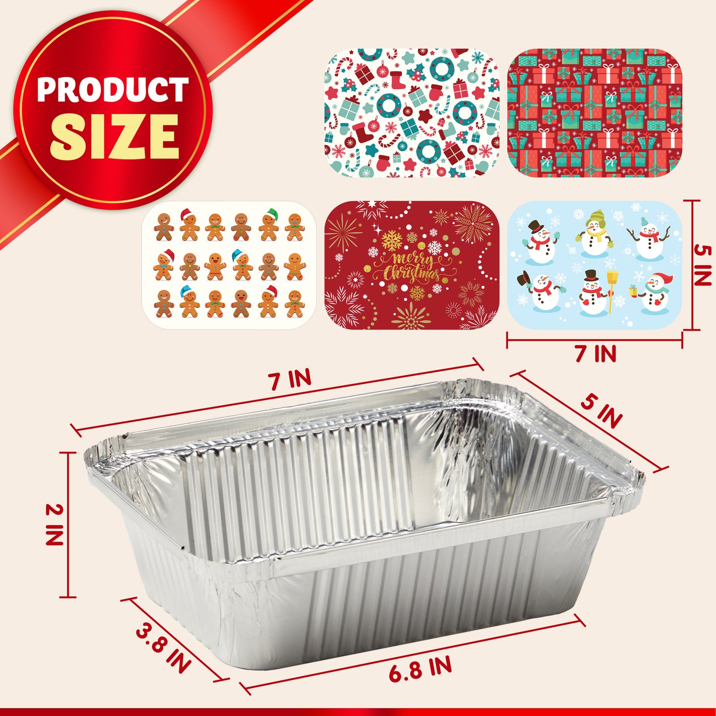 SYNCFUN 40 Pcs Christmas Foil Containers with Lid, Aluminum Foil Pans with Lids, 7"x5"x2" Disposable Foil Pans with Covers, Food Containers Great for Baking, Cooking, Heating, Storing, Prepping Food