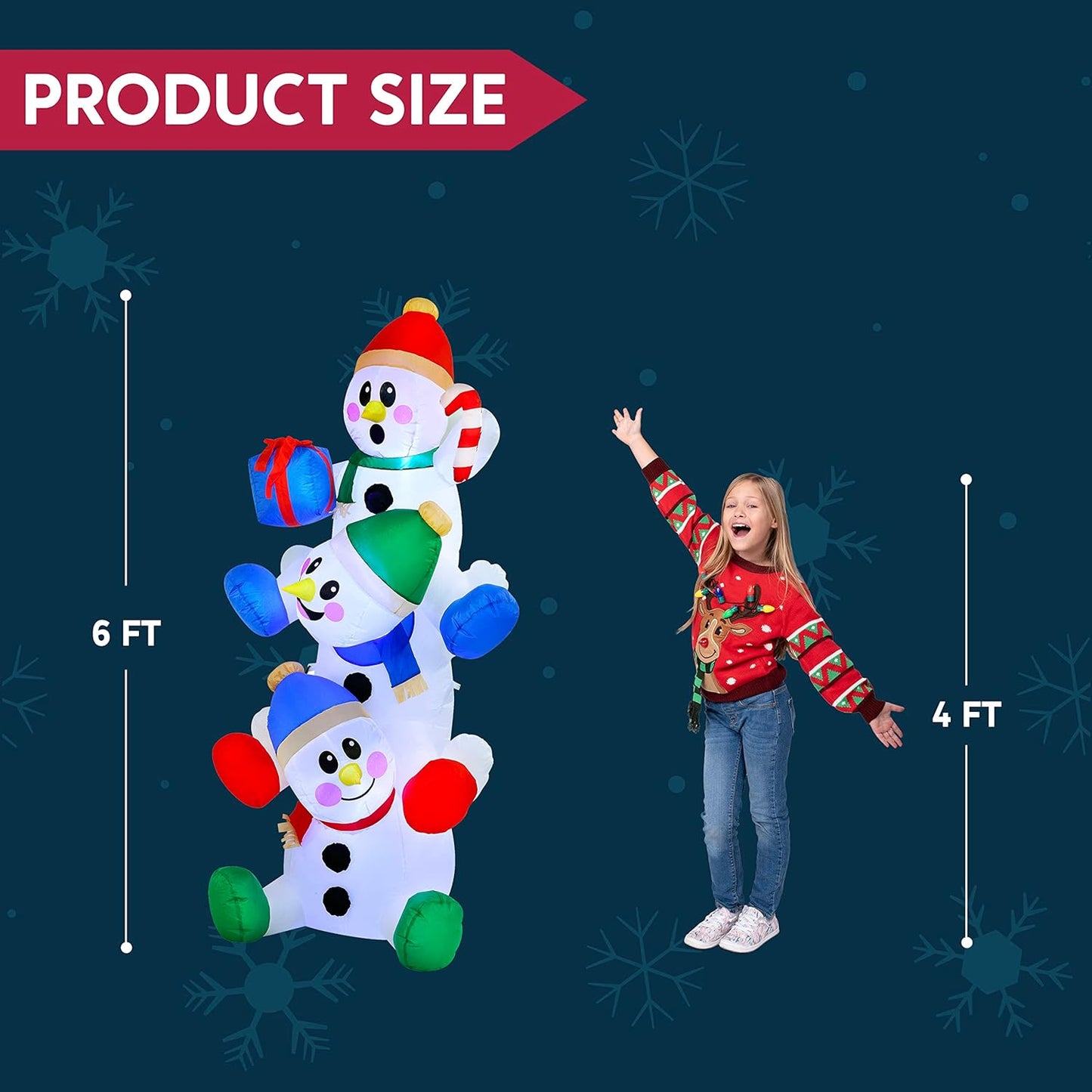 Joyfy 6ft Christmas Inflatables Snowman Outdoor Decorations,Stacked Snowman Christmas Blow Ups with Built-in LEDs for Holiday Party Garden Yard Lawn Decor