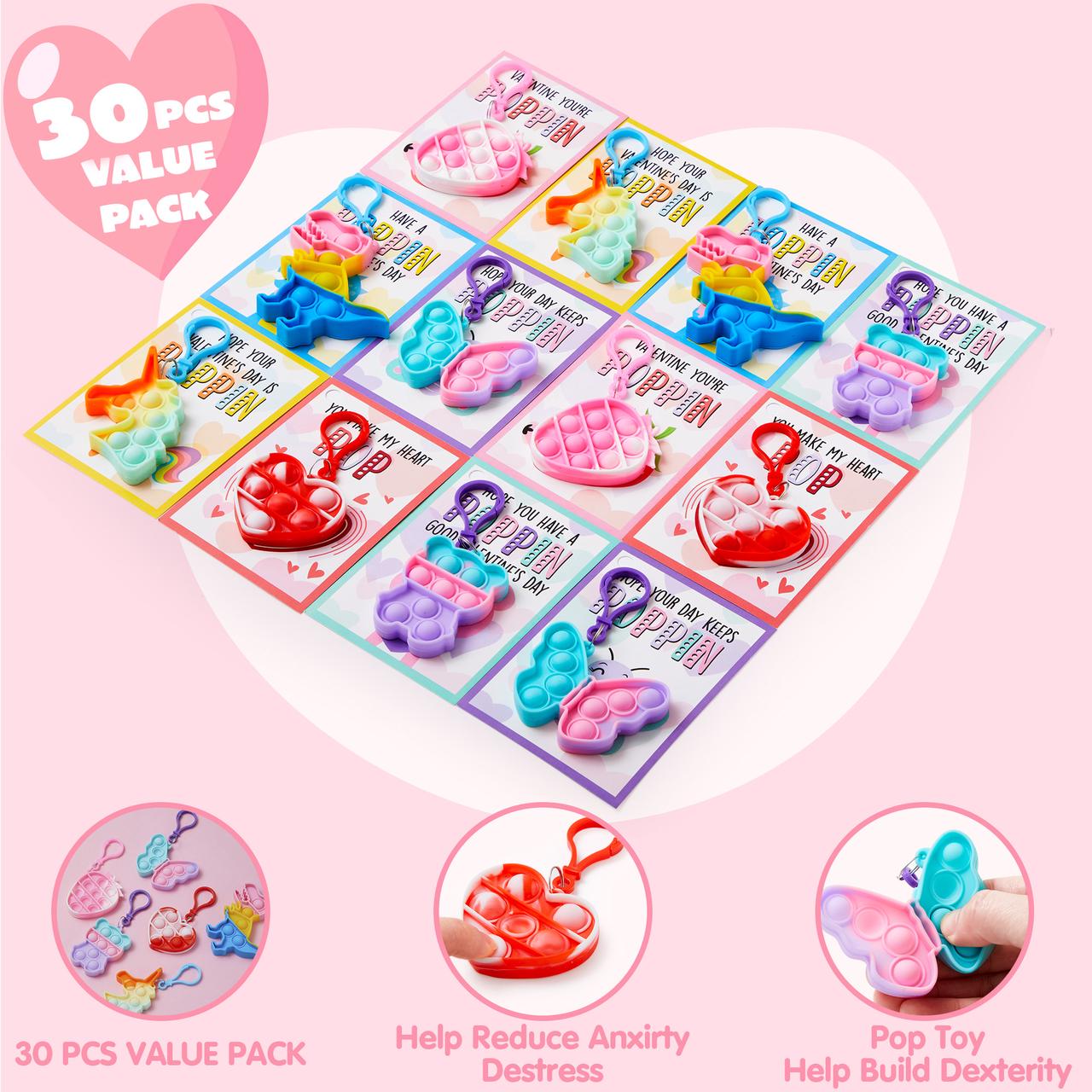 30 pieces, Valentine's Day card with popular fidget keychain toy