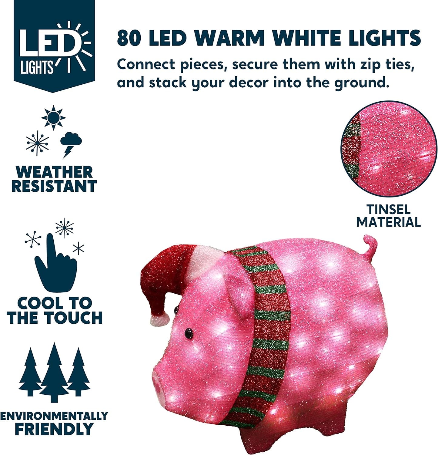 Pig Yard Light Christmas Outdoor Decorations,80 Pre-Lit LED Christmas Decorations,Christmas Yard Light with Stakes Decorations Outdoor Holiday Decor