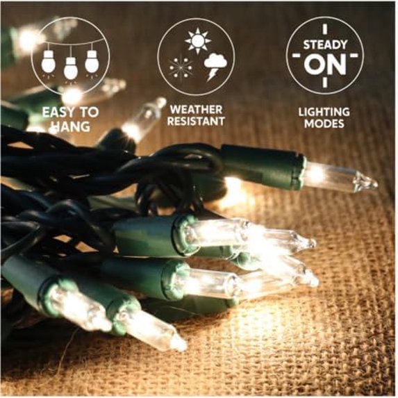 Joyfy Clear Christmas Lights,31.2ft 150 Count Led Clear Warm White Christmas String Lights,Connectable Green Wire Xmas Tree Lights for Indoor Outdoor Christmas Decorations Holiday Party Decor