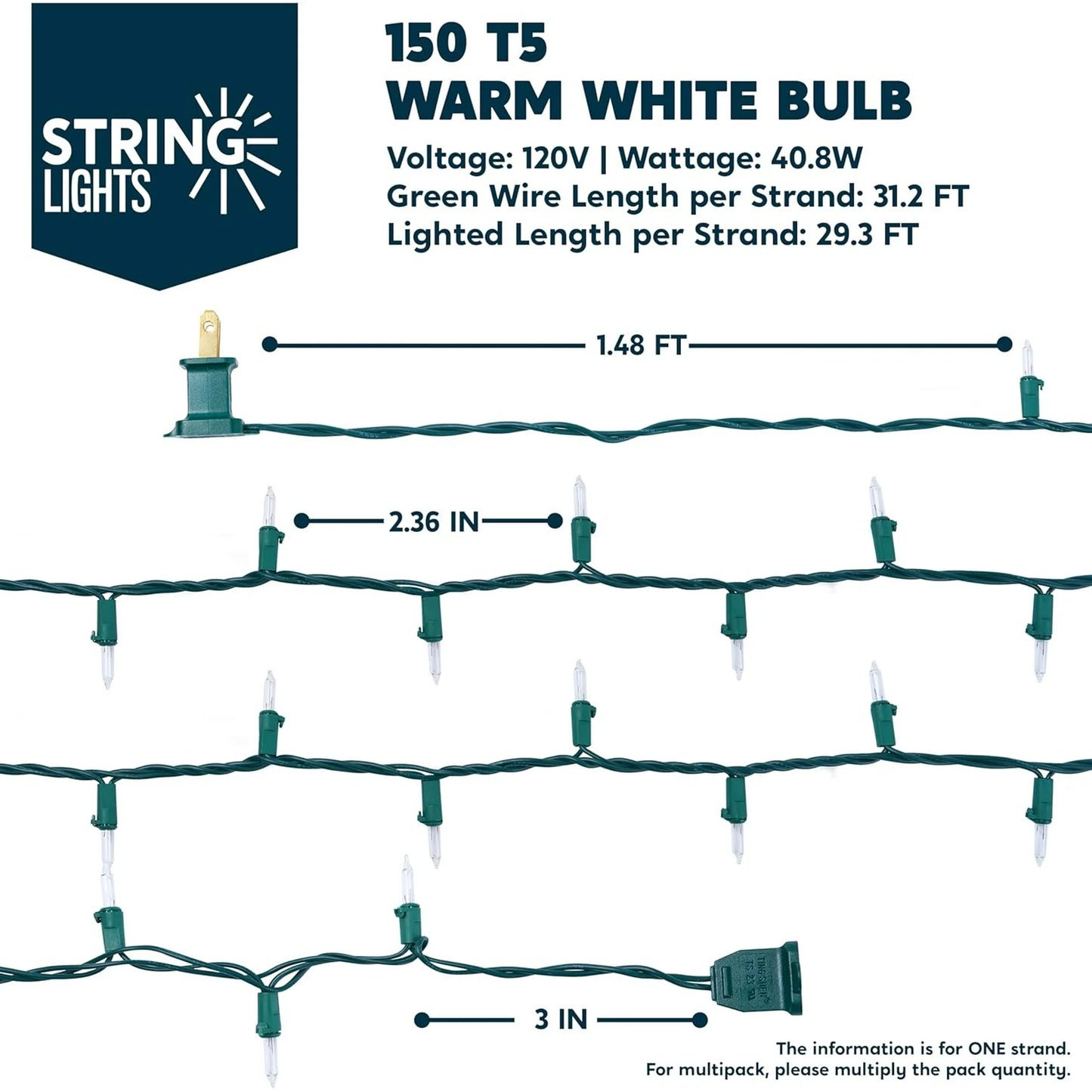 Joyfy Clear Christmas Lights,31.2ft 150 Count Led Clear Warm White Christmas String Lights,Connectable Green Wire Xmas Tree Lights for Indoor Outdoor Christmas Decorations Holiday Party Decor
