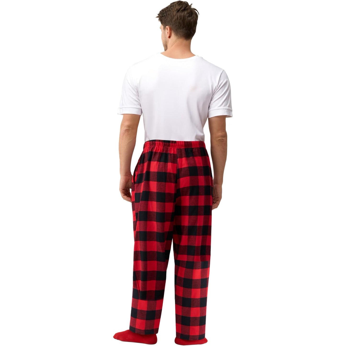 Joyfy Men Christmas Pajamas, Red and Black Plaid Pajamas with Pockets, Buffalo Plaid Pajamas