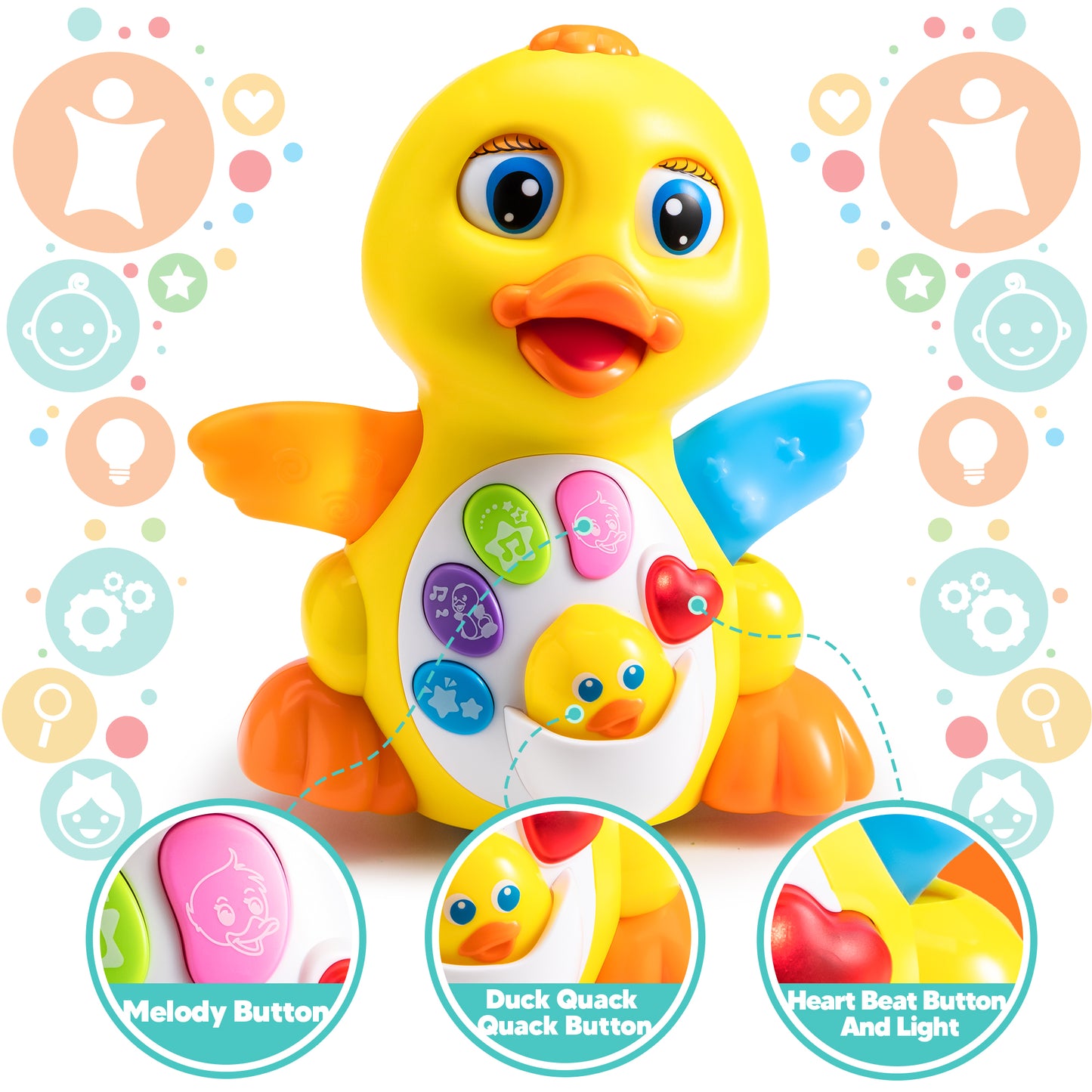 SYNCFUN Musical Toys for Toddlers 1 2 3 Year Old, Dancing Walking Duck Toy with Music and Lights, Learning Toy for Baby Kids