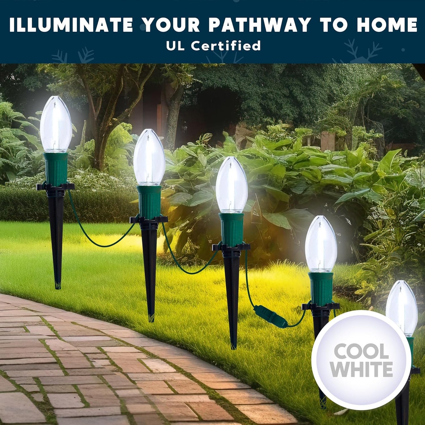 Joyfy Christmas Pathway Lights Outdoor,30.75 FT 24 C9 LED Walkway Lights with Marker Stakes,Outdoor Christmas Lights for House Cool White Christmas Decorations