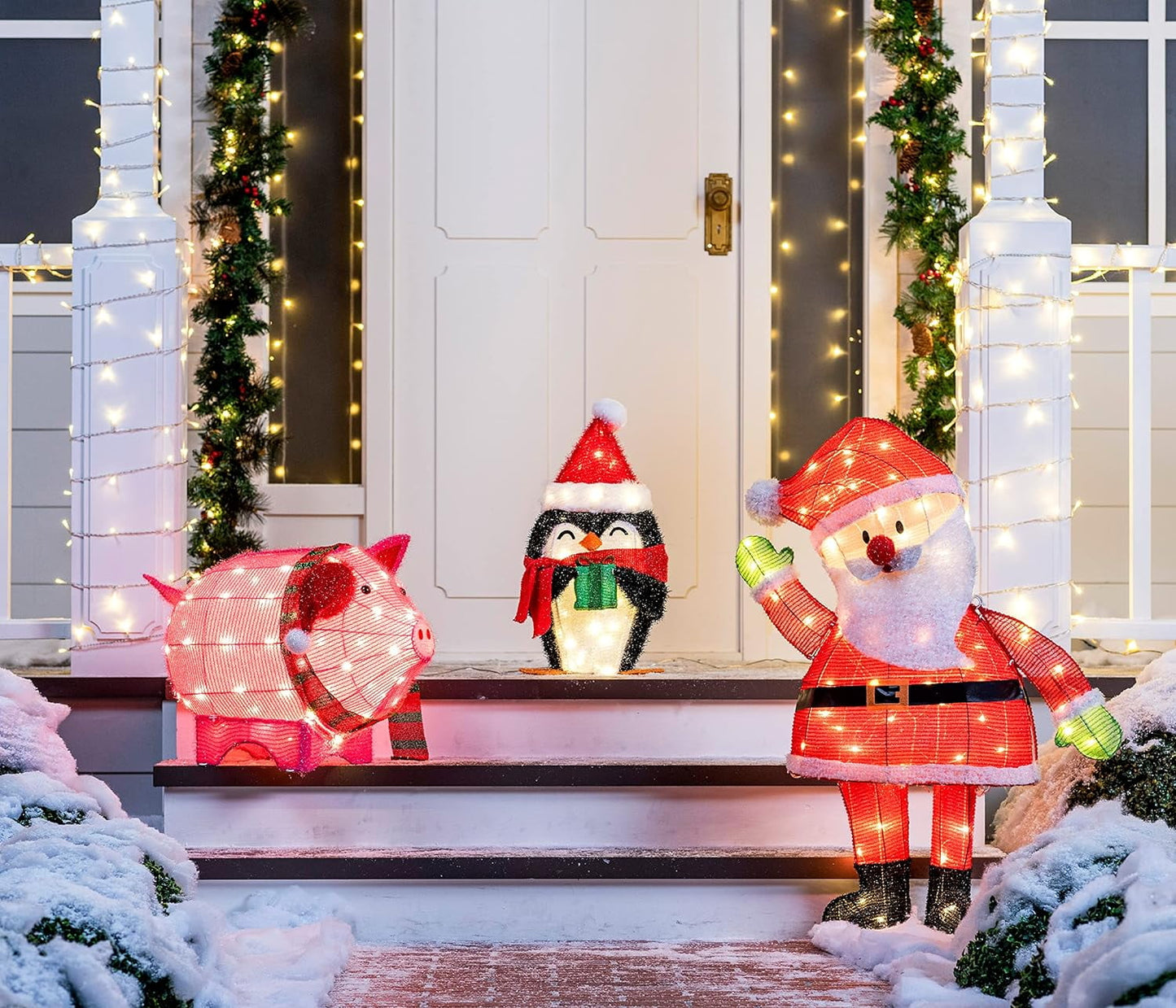Pig Yard Light Christmas Outdoor Decorations,80 Pre-Lit LED Christmas Decorations,Christmas Yard Light with Stakes Decorations Outdoor Holiday Decor