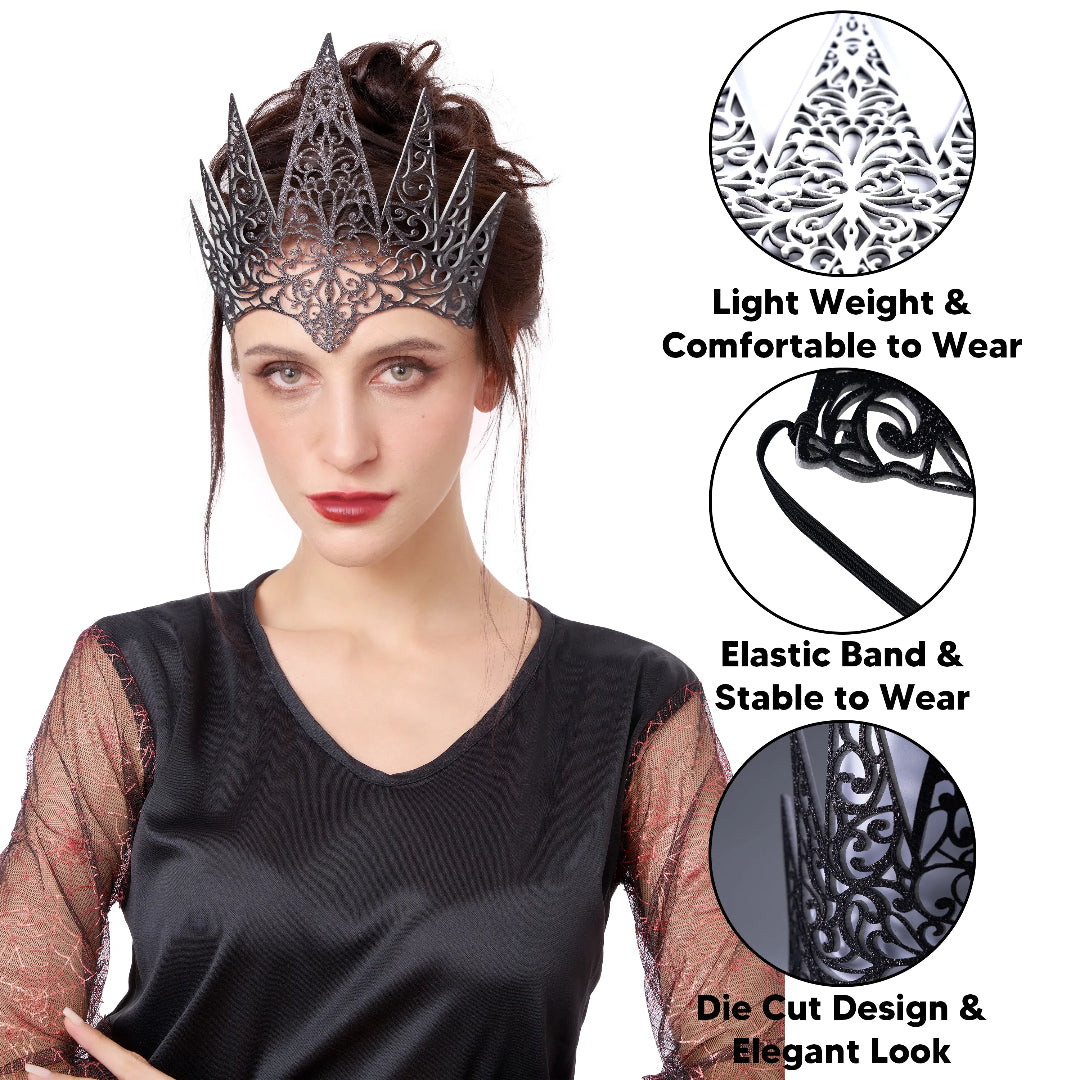 SPOOKTACULAR CREATIONS Halloween Headband Fairy Tale Queen Crown Black Hair Crown for Women,Halloween Party Props Cosplay Accessories