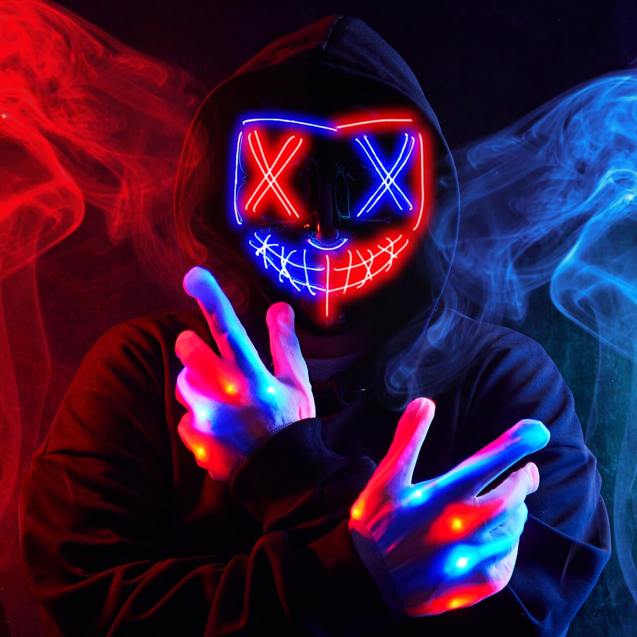 SYNCFUN Halloween Mask Light up Mask and Gloves,Scary Halloween Costumes Accessories for Boys,Cosplay Halloween Costume Masquerade Parties,Carnival,Gifts
