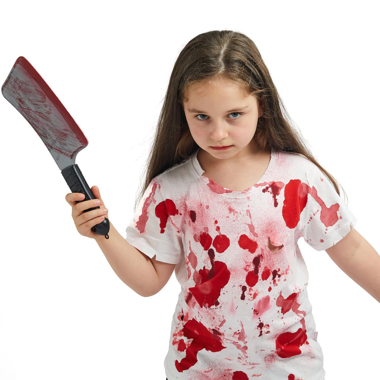 SYNCFUN 14.2 Inch Halloween Fake Cleaver With Fake Blood Prop,Large Plastic Halloween Prop Knife Toy for Costume Accessories Horror Costumes,Scary Accessories for Kids & Adults