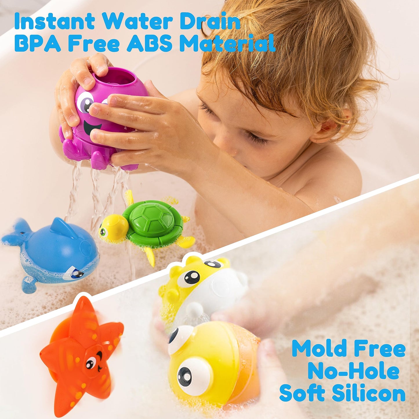 JOYIN Baby Bath Toy Set - Magnetic Fishing Toy with Fishing Rod, Wind-up Shark and Turtle, Mold-Free Soft Puffer & Clown Fish, Spinning Octopus and Starfish - Sensory Development for Infants & Toddler