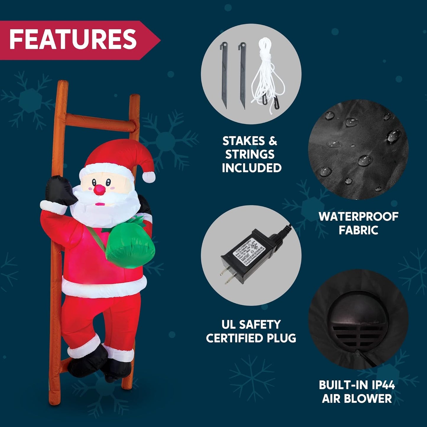 Joyfy 6 FT Christmas Inflatables Santa Outdoor Decorations,Climbing Santa Christmas Blow Ups Yard Christmas with Built-in LEDs for Holiday Party Garden Lawn Decor