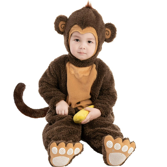 Joyfy Baby Halloween Costumes, Little Monkey Costume with Toy Banana for Kids Boys Girls Halloween Dress up, Animal Themed Party Role Playing Cosplay 0-4 Years