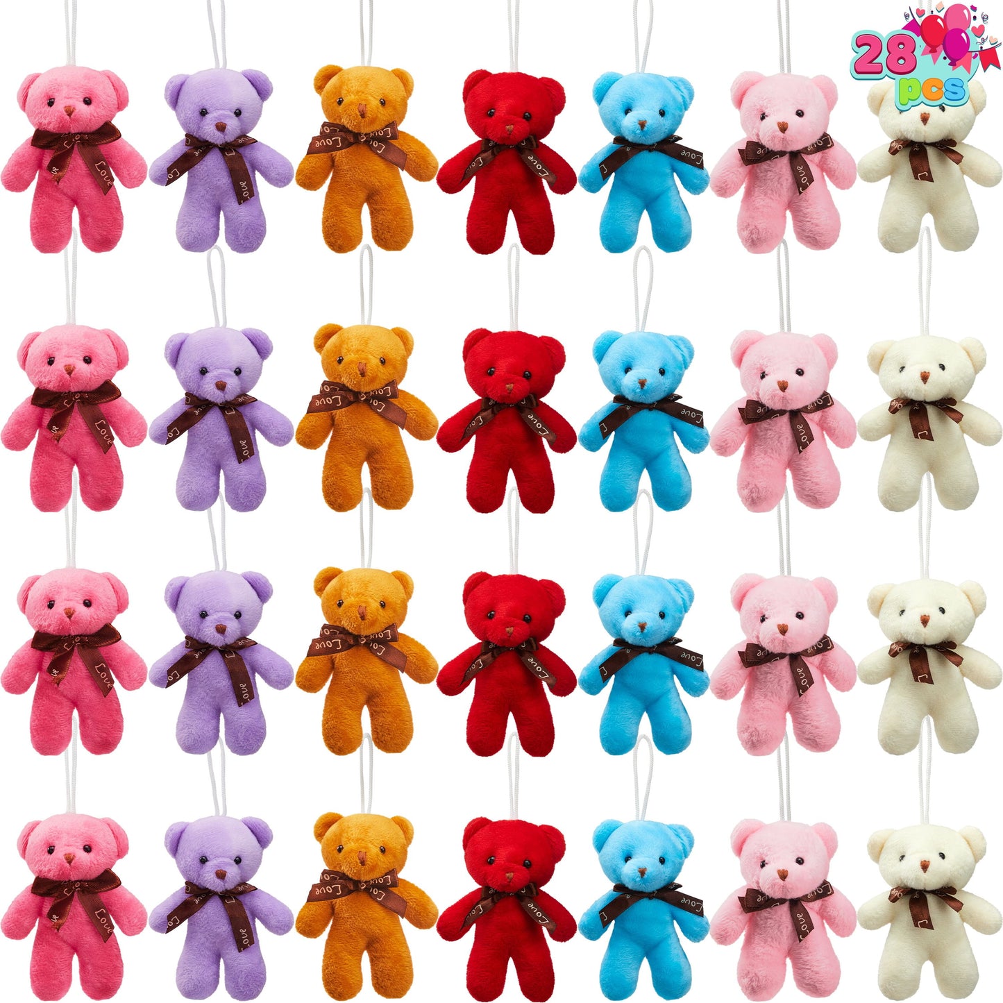 28 Packs Valentine's Day Gift Cards with Mini Bears Plush Toy Party Favors, Mini Stuffed Animal Plush Toys Plush Toy for Valentines Day Gifts, Kids Classroom School Exchange Prize (Brown Bear)
