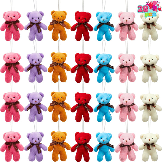 28 Packs Valentine's Day Gift Cards with Mini Bears Plush Toy Party Favors, Mini Stuffed Animal Plush Toys Plush Toy for Valentines Day Gifts, Kids Classroom School Exchange Prize (Brown Bear)