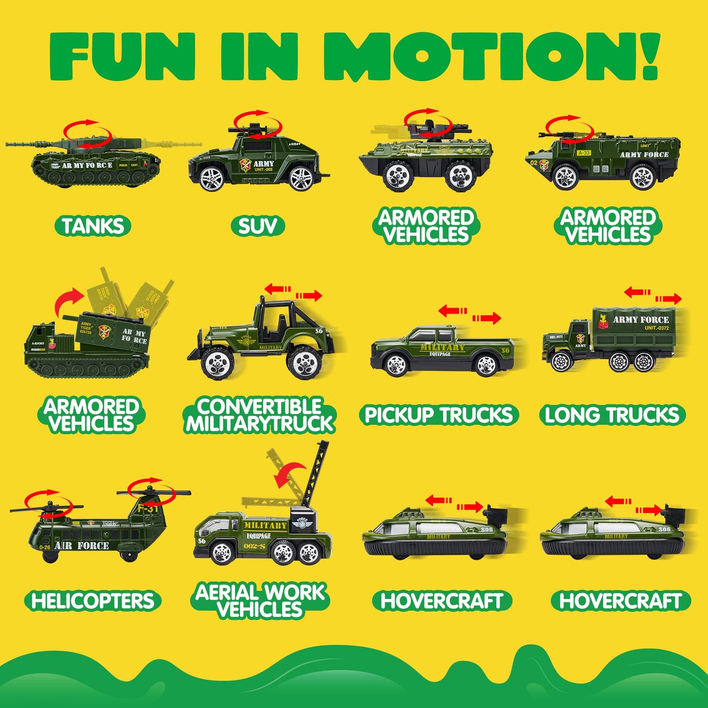 SYNCFUN 25 in 1 Die-cast Military Army Play Vehicle Set, Vehicles with Sounds and Lights in Carrier Truck, Push and Go Car Toy, Kids Birthday Gifts for 3 4 5 6 Years Old Boys