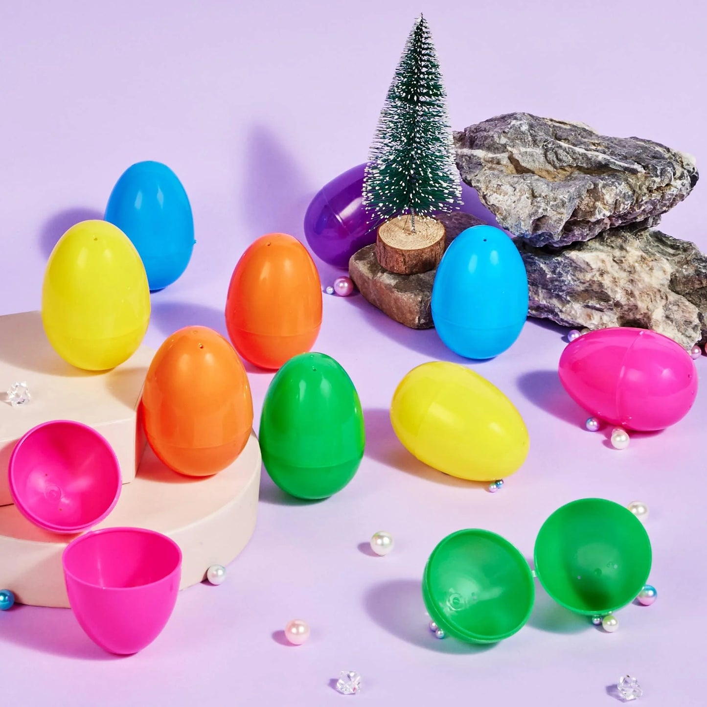 SYNCFUN 100 pcs 3.15" Unfilled Easter Eggs, Empty Plastic Easter Eggs Bulk Fillable with Candy, Treats, Presents For Toy Basket Party Favor, Easter Decorations