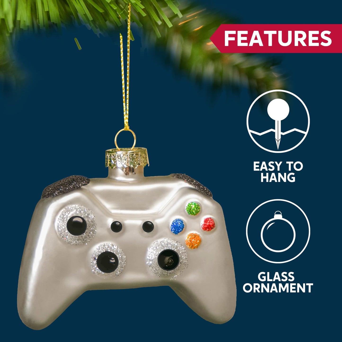 Joyfy 2PCS Glass Christmas Ornament Set,Video Game Ornament for Kids