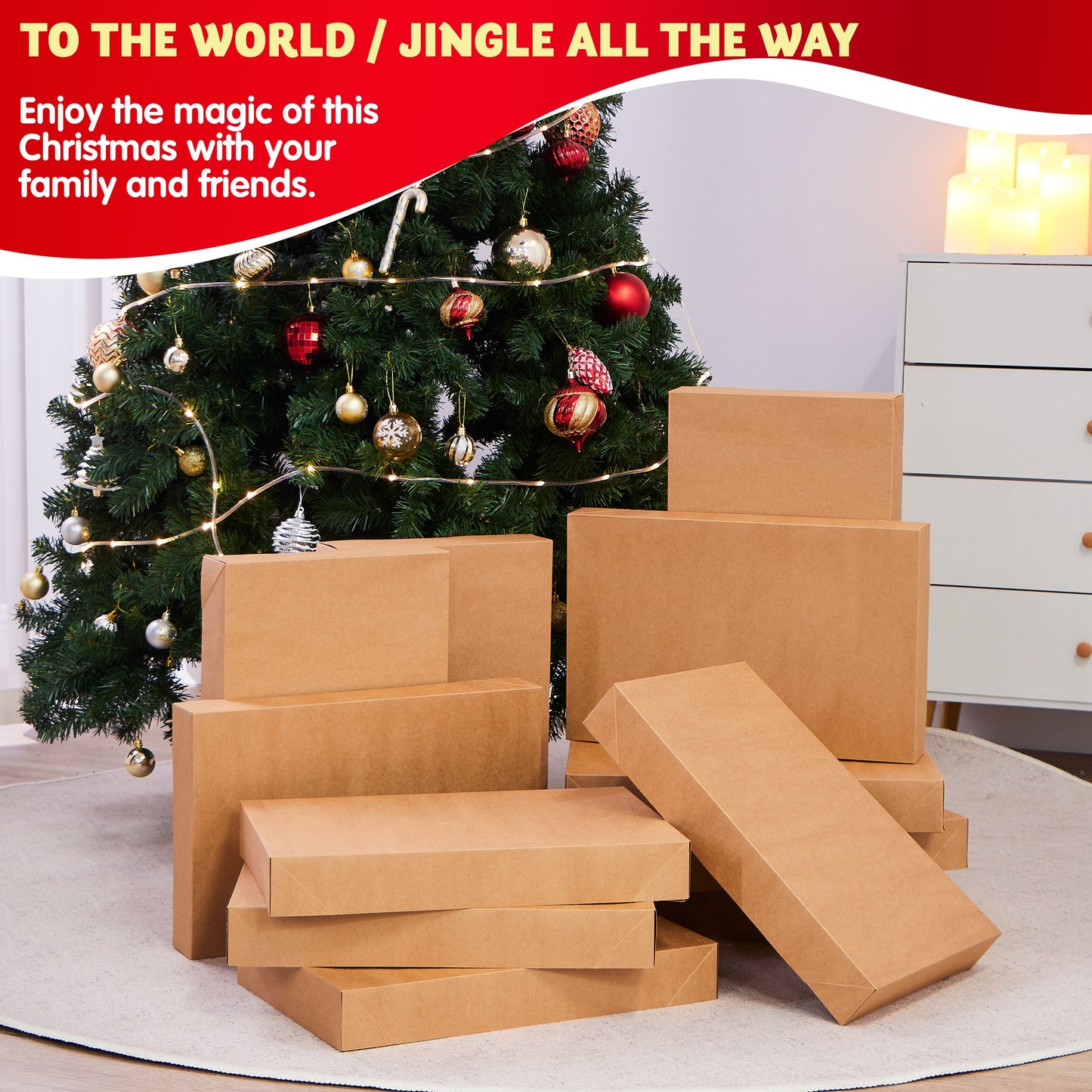 SYNCFUN 12 Pcs Brown Large Gift Boxes Cardboard Shirt Boxes with Lids for Sweaters, Robes for Christmas, Holiday, Xmas, Father's Day, Birthdays Gift Wrapping, School Classrooms Party Favors Supplies