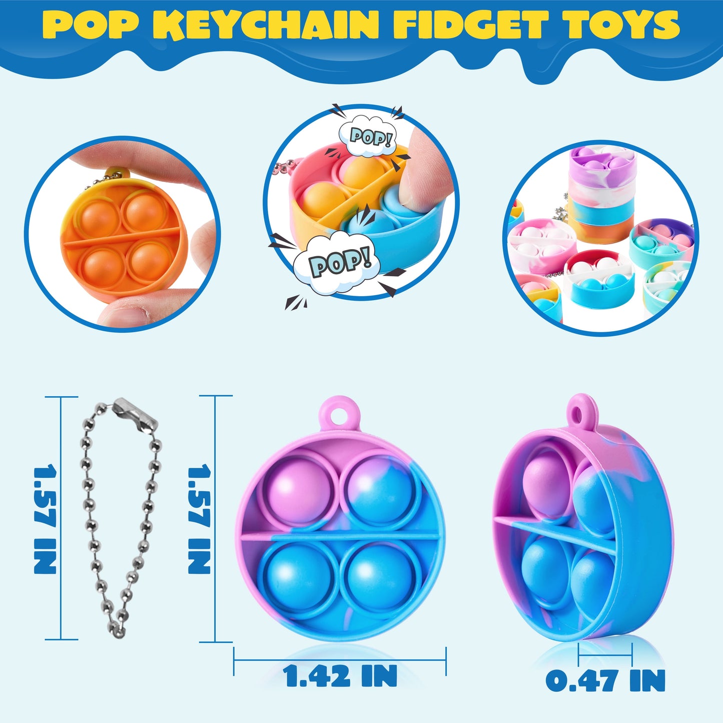 Round Pop Fidget Keychain Party Favors for Kids 30 Pack Mini Fidget Toys Bulk, Goodie Bag Stuffers Fidgets for Classroom Prizes Sensory Toy Packs