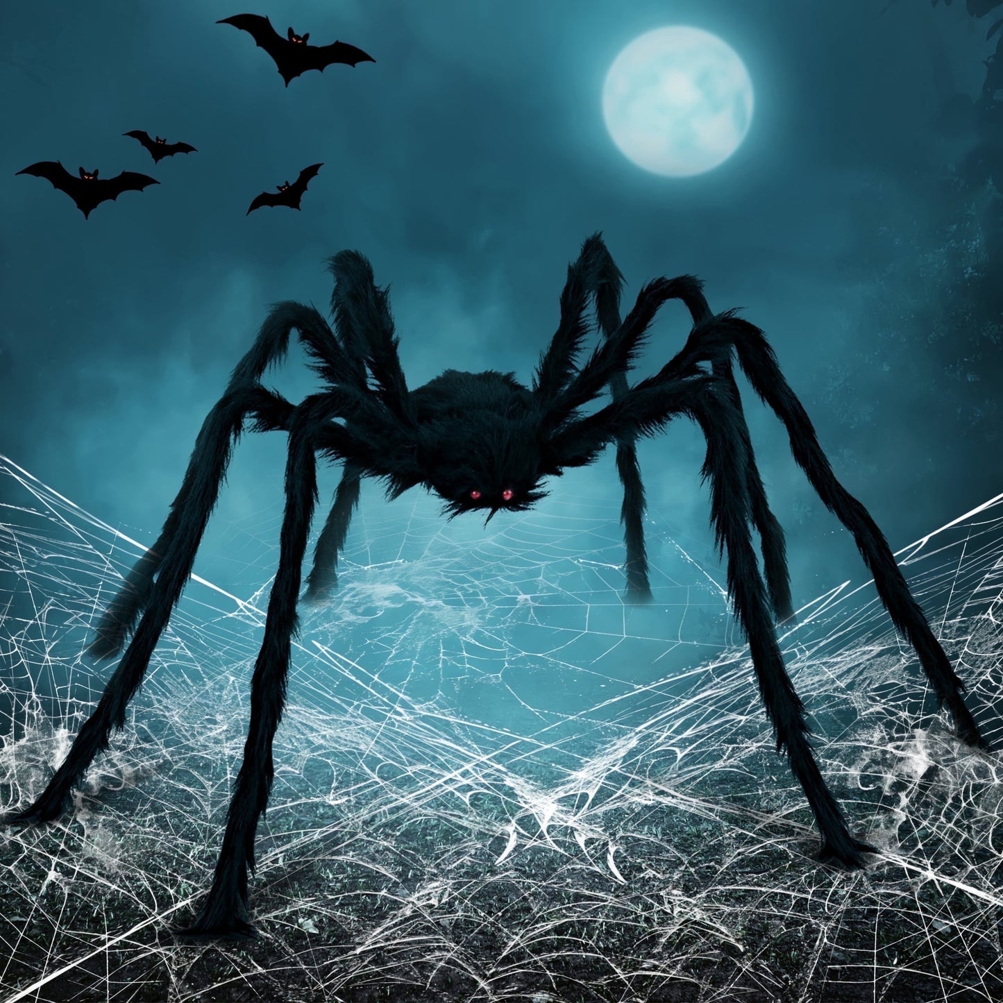 Joyfy 5 ft Giant Spider Halloween Decorations Outdoor,Poseable Scary Spider Lifelike Hairy Prop for Yard,Haunted House,Tree or Porch Party Decorations,Black