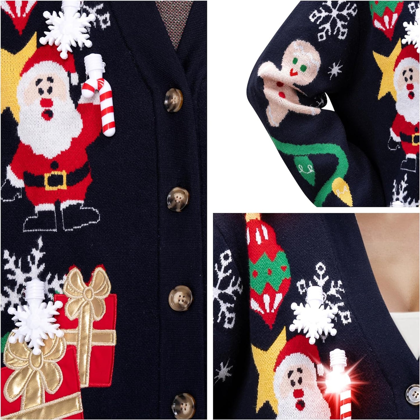 Syncfun Light Up Christmas Sweater Cardigan,Ugly Christmas Sweaters for Women,Funny Rudolph Reindeer Jumper Christmas Sweater for Women 2024